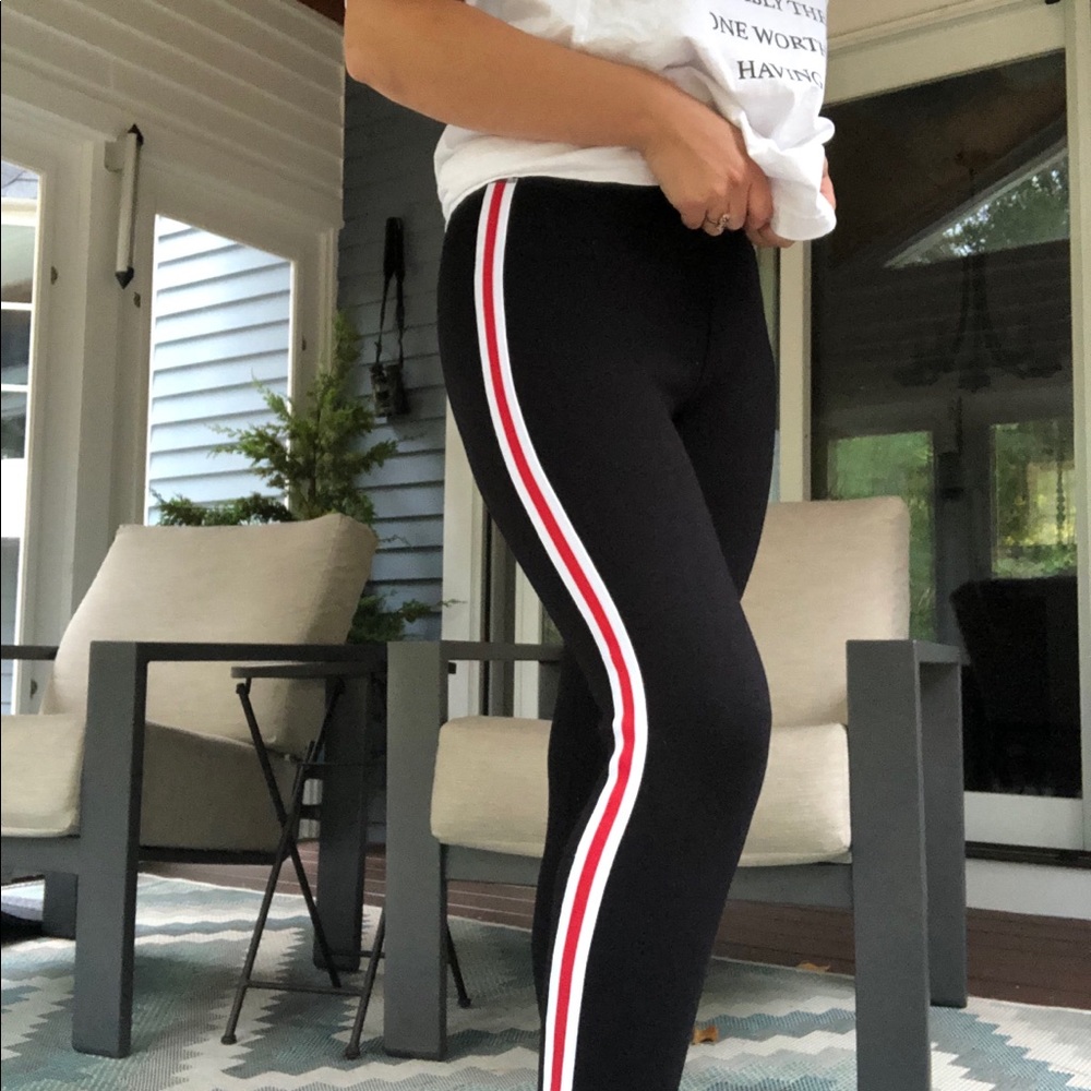 Black leggings with racing stripes